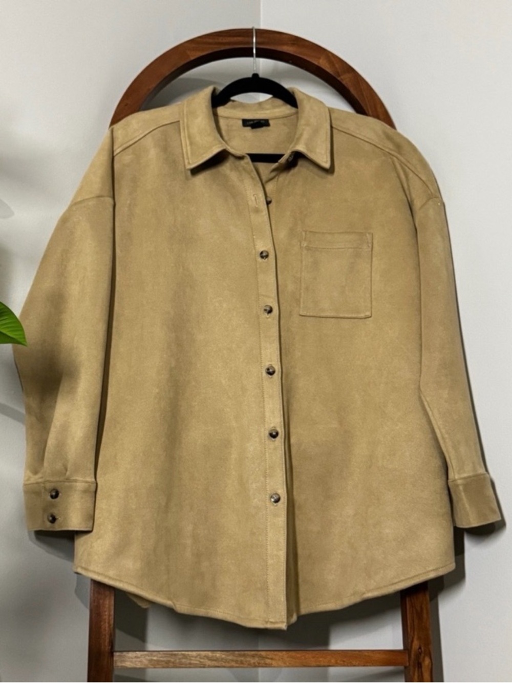 J. Jill Wearever Collection XL Tan Faux Suede Stretch Shirt Jacket Shacket